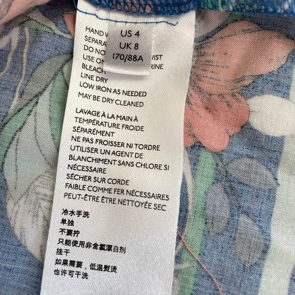 Maeve Anthropologie Elan Scarf Floral Pattern Blouse size 4 Blue Tie Waist - Picture 7 of 8